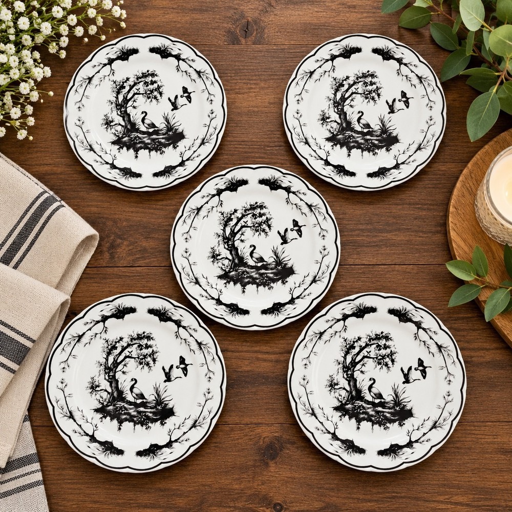 Godinger Transferware (5) Canada Geese Porcelain Salad Plates 7.5" Lodge Toile